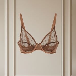 Vintage 1980s Prima Boutique Brown sheer lace unlined bra 37C France